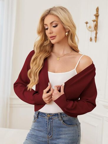ZAFUL Women's Cropped Cardigan Sweaters Long Sleeve Open Front Short Bolero Shrugs Casual Knit Ribbed Sweater in Saudi Arabia