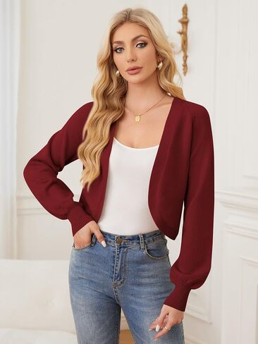 ZAFUL Women's Cropped Cardigan Sweaters Long Sleeve Open Front Short Bolero Shrugs Casual Knit Ribbed Sweater in Saudi Arabia