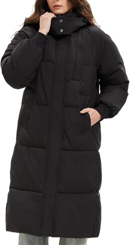 PUFFIT Long Puffer Jacket for Women,2024 Thickened Winter Coat Hooded with Deep Pockets, Ladies Warm Winter Jacket in Saudi Arabia