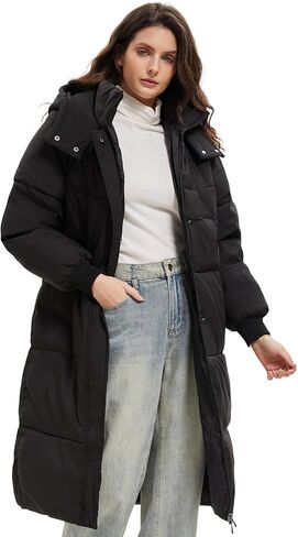 PUFFIT Long Puffer Jacket for Women,2024 Thickened Winter Coat Hooded with Deep Pockets, Ladies Warm Winter Jacket in Saudi Arabia