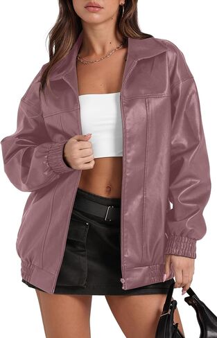 SAMPEEL Leather Jacket Women Faux Oversized Motorcycle Bomber Coats 2025 Fall Fashion Outfits Winter Clothes in Saudi Arabia