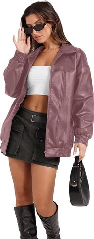 SAMPEEL Leather Jacket Women Faux Oversized Motorcycle Bomber Coats 2025 Fall Fashion Outfits Winter Clothes in Saudi Arabia