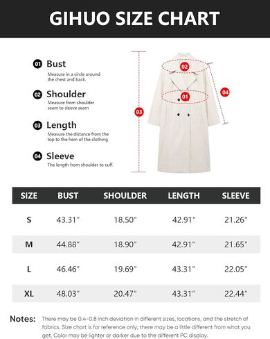 Gihuo Women's Notched Collar Wool Blend Pea Coat Winter Double Breasted Trench Coat Long Oversized Button Down Overcoats in Kuwait