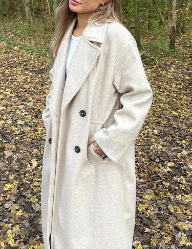 Gihuo Women's Notched Collar Wool Blend Pea Coat Winter Double Breasted Trench Coat Long Oversized Button Down Overcoats in Kuwait