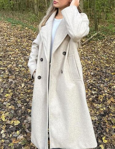 Gihuo Women's Notched Collar Wool Blend Pea Coat Winter Double Breasted Trench Coat Long Oversized Button Down Overcoats in Kuwait