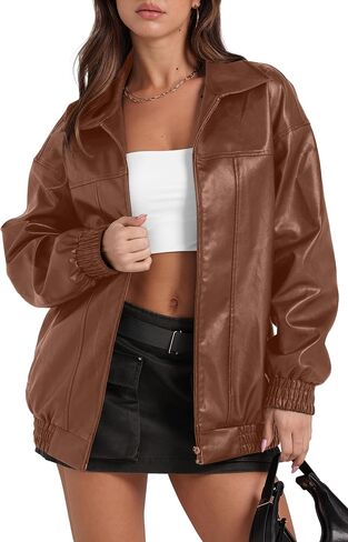 SAMPEEL Leather Jacket Women Faux Oversized Motorcycle Bomber Coats 2025 Fall Fashion Outfits Winter Clothes in Saudi Arabia