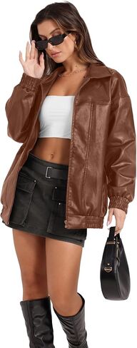 SAMPEEL Leather Jacket Women Faux Oversized Motorcycle Bomber Coats 2025 Fall Fashion Outfits Winter Clothes in Saudi Arabia