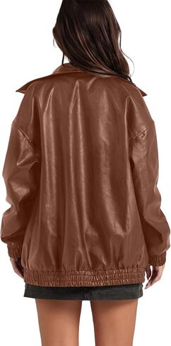 SAMPEEL Leather Jacket Women Faux Oversized Motorcycle Bomber Coats 2025 Fall Fashion Outfits Winter Clothes in Saudi Arabia