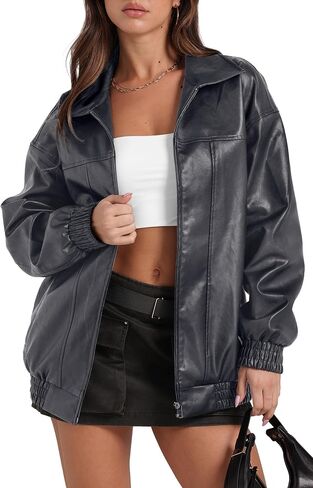 SAMPEEL Leather Jacket Women Faux Oversized Motorcycle Bomber Coats 2025 Fall Fashion Outfits Winter Clothes in Saudi Arabia