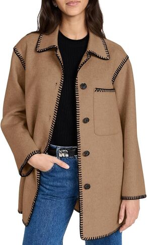 Yousify Women's Fall Winter Jackets 2024 Trendy Warm Mid Length Wool Pea Coat Casual Lapel Plus Size Jackets in Saudi Arabia