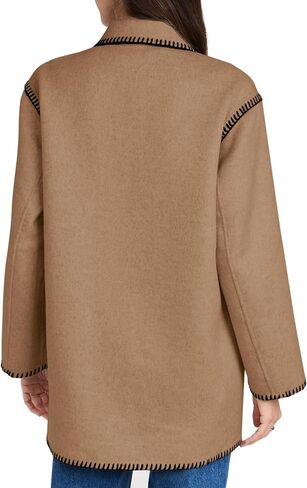 Yousify Women's Fall Winter Jackets 2024 Trendy Warm Mid Length Wool Pea Coat Casual Lapel Plus Size Jackets in Saudi Arabia