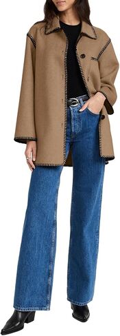 Yousify Women's Fall Winter Jackets 2024 Trendy Warm Mid Length Wool Pea Coat Casual Lapel Plus Size Jackets in Saudi Arabia
