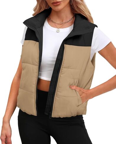 SAMPEEL Puffer Vest Women Cropped Stand Collar Lightweight Padded Outerwear Fall Winter Clothes Warm Zip Up with Pockets in Kuwait
