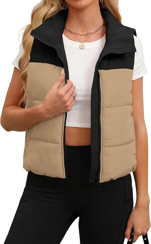 SAMPEEL Puffer Vest Women Cropped Stand Collar Lightweight Padded Outerwear Fall Winter Clothes Warm Zip Up with Pockets in Kuwait
