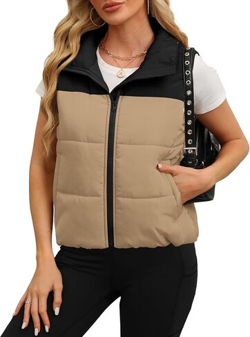 SAMPEEL Puffer Vest Women Cropped Stand Collar Lightweight Padded Outerwear Fall Winter Clothes Warm Zip Up with Pockets in Kuwait