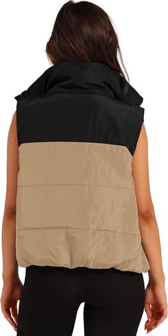 SAMPEEL Puffer Vest Women Cropped Stand Collar Lightweight Padded Outerwear Fall Winter Clothes Warm Zip Up with Pockets in Kuwait