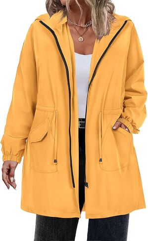 CARCOS Women Plus Size Raincoat Lightweight Waterproof Rain Jacket Travel Hooded Trench Coat XL-5XL in Kuwait