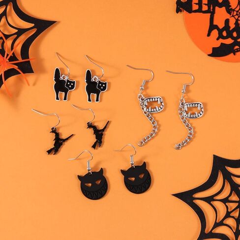 أقراط الهالوين للنساء، 20 زوجًا من مجوهرات الهالوين المضادة للحساسية، مجموعة لطيفة على شكل قرع الخفافيش والهيكل العظمي الرعب شبح العنكبوت الساحرة قرط قطة سوداء للفتيات مضحكة حلق متدلي للهالوين in Kuwait