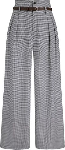 CIDER Houndstooth High Waist Belted Wide Leg Trousers in Kuwait