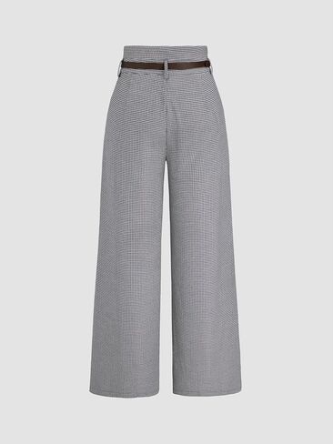 CIDER Houndstooth High Waist Belted Wide Leg Trousers in Kuwait
