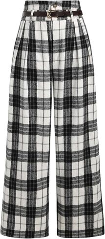 CIDER Houndstooth High Waist Belted Wide Leg Trousers in Kuwait