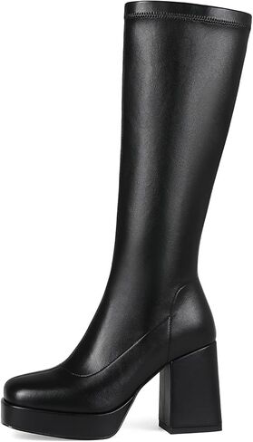 Platform Knee High Boots for Women Block Chunky High Heel Boot Square Toe Long Boots Women’s Elastic Stretchy Boots in Kuwait