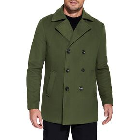 COOFANDY Men's Double Breasted Pea Coat Winter Overcoat Short Trench Coat Notched Collar
