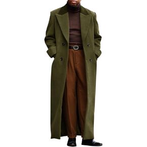 Runcati Mens Full Length Trench Coat Notched Lapel Long Jacket Double Breasted Classic Winter Overcoat