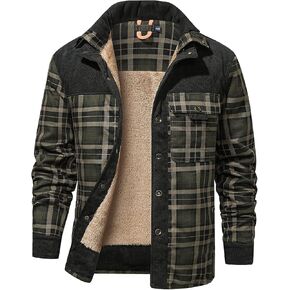 Gihuo Men's Long Sleeve Sherpa Lined Shirts Outdoor Warm Flannel Plaid Jacket Button Down Fleece Coats