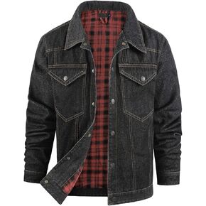 Flygo Mens Flannel Lined Denim Jacket Snap Cowboy Cut Western Classic Slim Fit Vintage Heavy Duty Jacket Trucker Coat