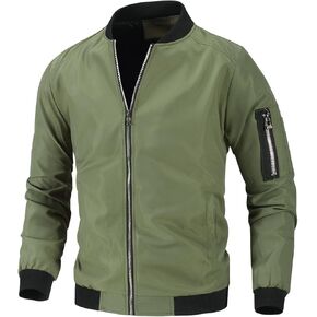 Mens Lightweight Bomber Jacket Casual Windbreaker Zip Up Coat with Pockets for Spring Fall