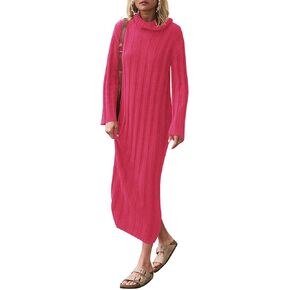 Yousify Women's Sweater Dresses 2024 Ribbed Knit Turtleneck Long Sleeve Maxi Dress Fall Winter Long Dresses