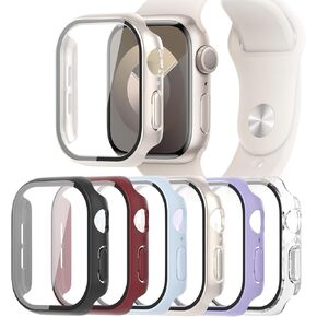 6-Pack Case Compatible with Apple Watch Series 9 8 7 41mm with Tempered Glass Screen Protector, QCKANLJ Ultra-Thin Hard PC Full Protective Face Cover Bumper for iWatch 41mm