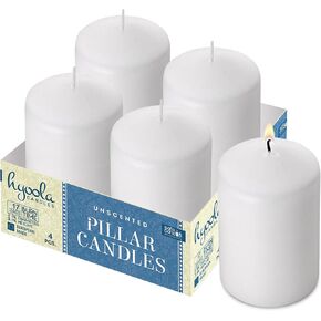 HYOOLA White Pillar Candles 2x3 Inch - Unscented Pillar Candles - Set of 4 - European Made