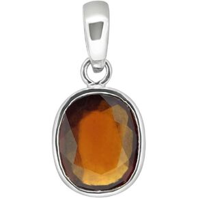 Arihant Gems & Jewels Adult Hessonite Garnet Astrological Gemstone Silver Pendant