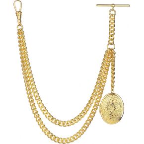 Handmade in The UK Gold Colour Single Albert Pocket Watch Chain with Locket Pendant