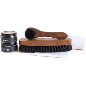FootFitter Military Leather Restoring Shoe Cream & Brush Polishing Kit, Black Leather Shoe Care Set