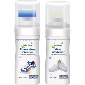 White Shoe Cleaner Kit Water-free Foam Shoe Cleaner with Self-contained brush, Cleaner&Whitener