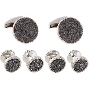 Charcoal Drusy Round Silver Shirt Stud Set, Black