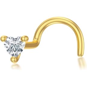 14K Solid Gold Nose Studs Rings 20g Moissanite Corkscrew L Shaped Nose Rings, 20 Gauge Nose Ring Piercing for Women Wen Gifts