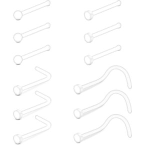 D.Bella 18g Clear Nose Studs Plastic Nose Ring for Work Surgery Flexible Nose Retainer Bioflex Nose Rings Studs Piercing Retainer Bone Shape Flat Top