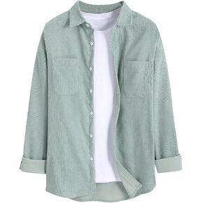 Floerns Men's Colorblock Long Sleeve Lapel Neck Button Down Corduroy Shirt