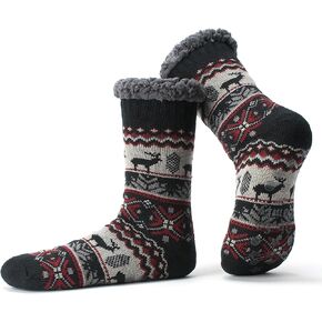 Men's Slipper Socks with Non-Slip Grippers, Thermal Fuzzy Warm Sherpa Lining, Cozy Gifts