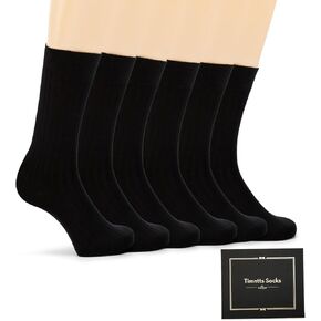 Mens Dress Socks 6 Pairs With Gift Box - Comfort Business Solid Cotton Crew Calf Sock