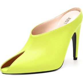 JUSTDANNI Mules for Women Heels Peep Open Toe Stiletto High Heel Sandals Slingback Slip On Comfortable Casual Wedding Office Dating Dress Shoes