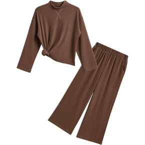 Girls Fall Outfits 2 Piece Long Sleeve Mock Neck Sweatshirts Wide Leg Pants 2024 Casual Kids Clothing Sets