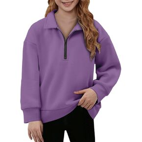 Yoklass Girls Oversized Sweatshirts Casual Long Sleeve Quarter Zip Pullover Top 4-13 Years