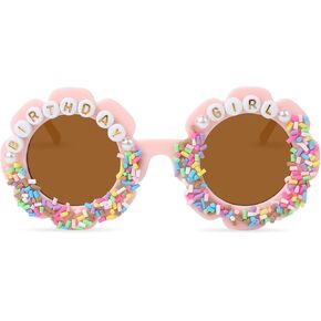 YOGFIT Round Flower Birthday Glasses for Kids Girls Cute Birthday Party Accessories Happy Birthday Gifts Birthday Sunglasses