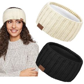 Ear Warmer Headbands for Women, 2Pcs Thick Knit Fleece Headband Ear Covers For Cold Weather Ear Muffs for Winter Women Soft Head Wraps Accessories As a Gift for Christmas or Other Occasions