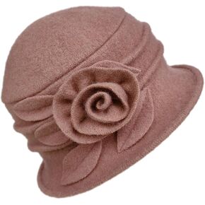 Wool Cloche Hat for Women Winter Bucket Hat 1920s Vintage Floral Fedoras Hat